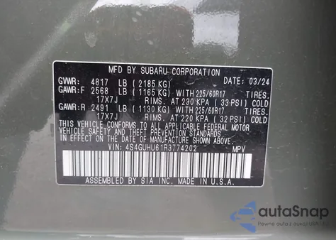 2024 Subaru Crosstrek Wilderness from USA, damaged, VIN 4S4GUHU61R3774202